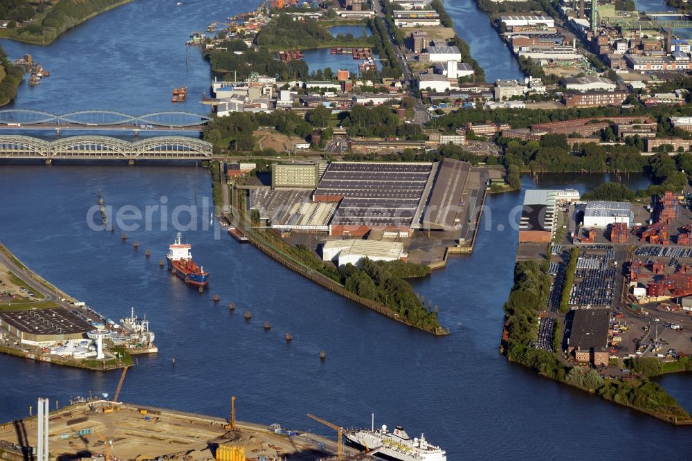 Aerial image Hamburg - Shores of the harbor of Kleiner Grasbrook in Hamburg, Germany