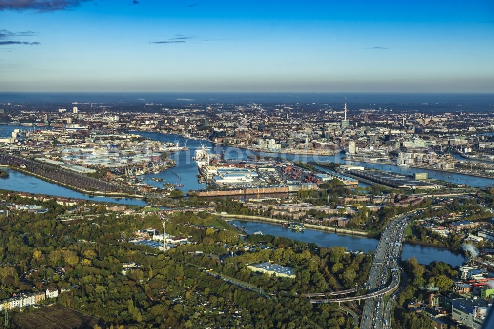 Aerial image Hamburg - Shores of the harbor of Kleiner Grasbrook in Hamburg, Germany