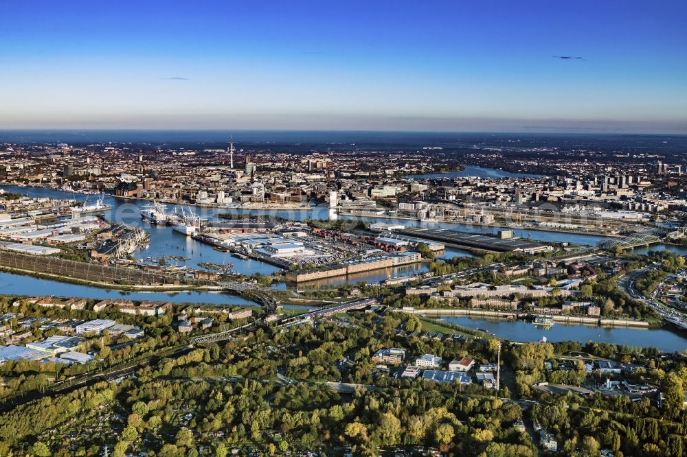 Aerial photograph Hamburg - Shores of the harbor of Kleiner Grasbrook in Hamburg, Germany