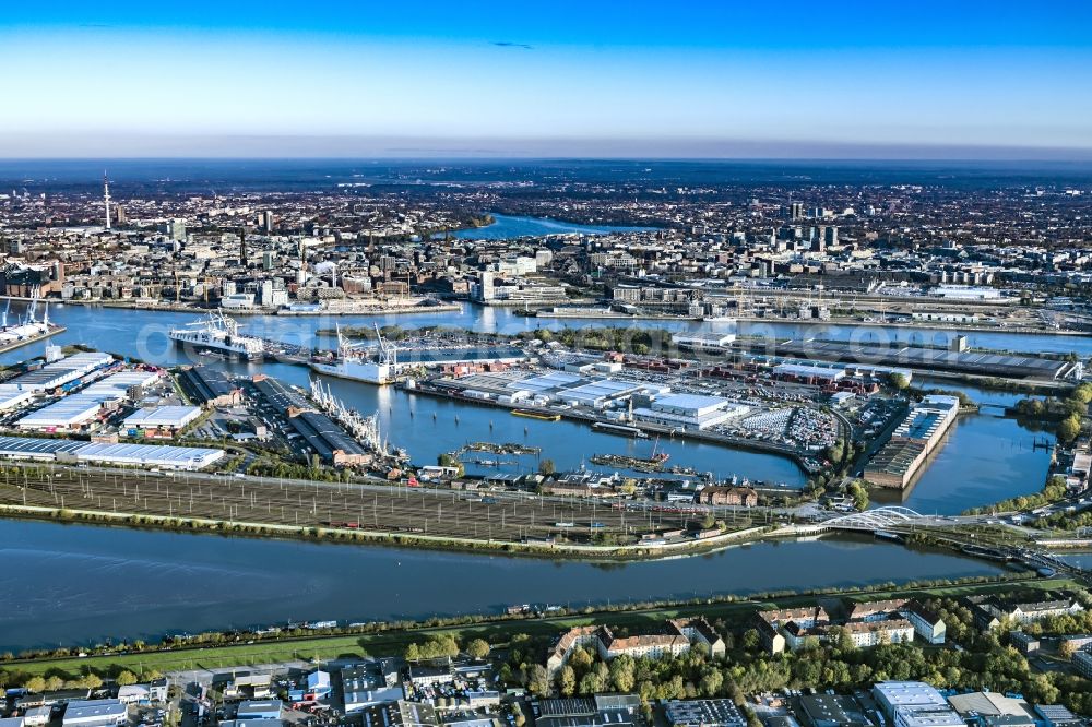 Hamburg from above - Shores of the harbor of Kleiner Grasbrook in Hamburg, Germany