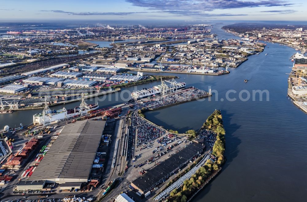 Hamburg from the bird's eye view: Shores of the harbor of Kleiner Grasbrook in Hamburg, Germany