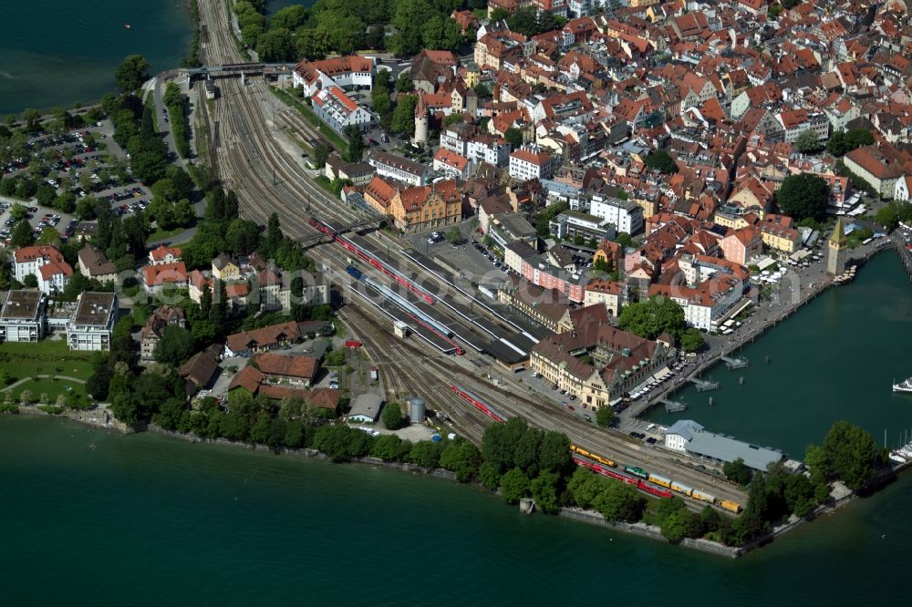 Aerial image Lindau (Bodensee) - Port facilities on the shores of the harbor on Lindau Hbf in Lindau (Bodensee) in the state Bavaria, Germany