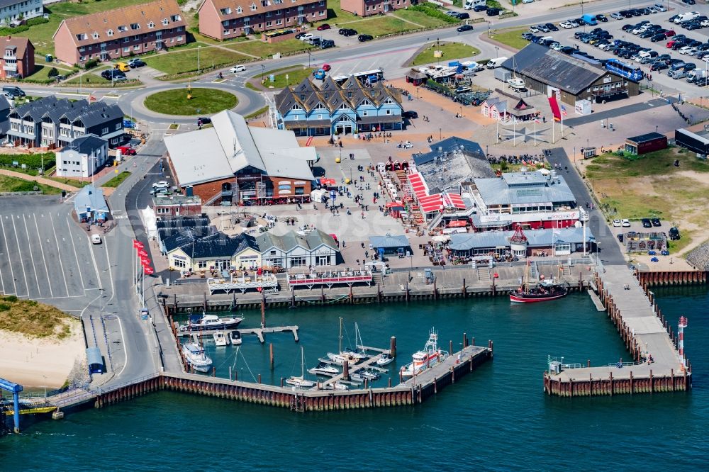 List from the bird's eye view: Port facilities on the shores of the harbor of in List on Island Sylt in the state Schleswig-Holstein, Germany