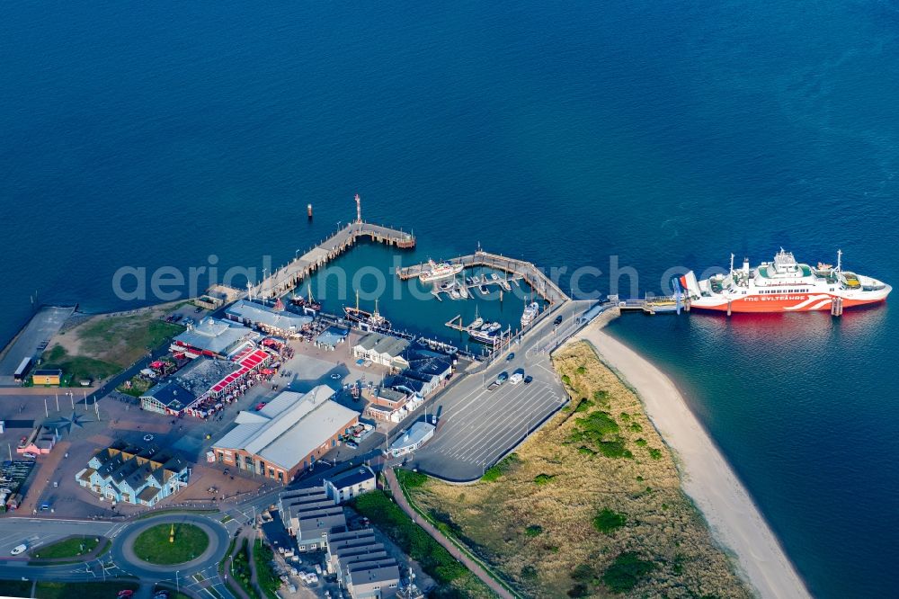 List from above - Port facilities on the shores of the harbor of in List on Island Sylt in the state Schleswig-Holstein, Germany