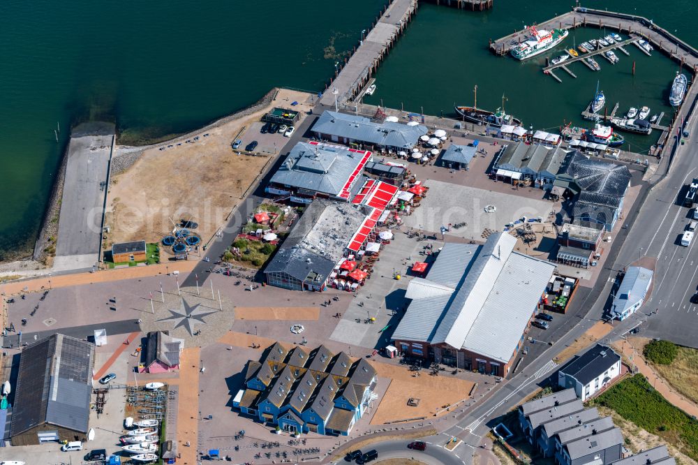 List from above - Port facilities on the shores of the harbor of in List on Island Sylt in the state Schleswig-Holstein, Germany