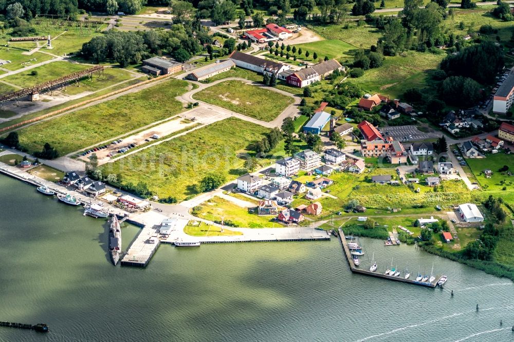 Aerial image Peenemünde - Port facilities on the shores of the harbor of with Maritim Museum and u-461.de in Peenemuende in the state Mecklenburg - Western Pomerania, Germany