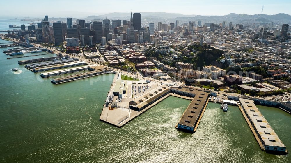 San Francisco from above - Port facilities on the shores of the harbor of North Beach in San Francisco in California, USA