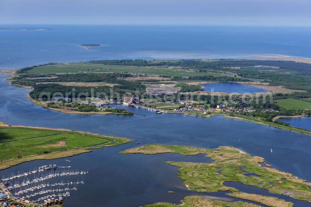 Aerial photograph Peenemünde - Port facilities on the shores of the harbor of River Peene in Peenemuende in the state Mecklenburg - Western Pomerania