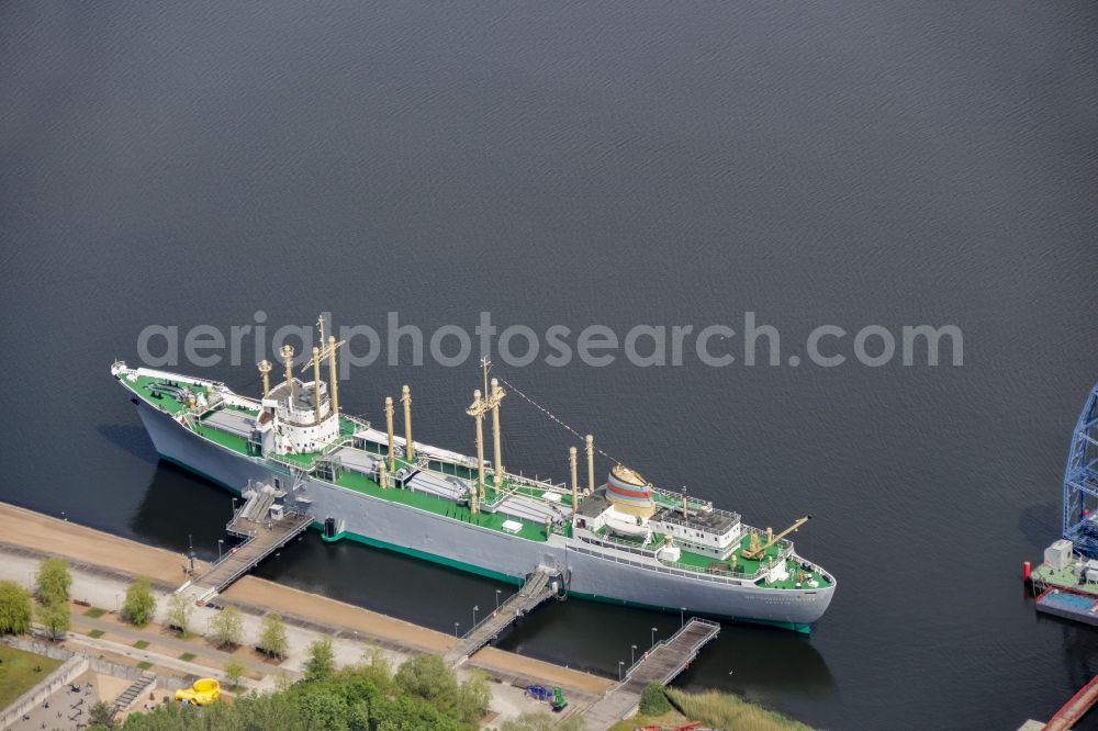 Rostock from above - Port facilities on the shores of the harbor in Rostock in the state Mecklenburg - Western Pomerania, Germany