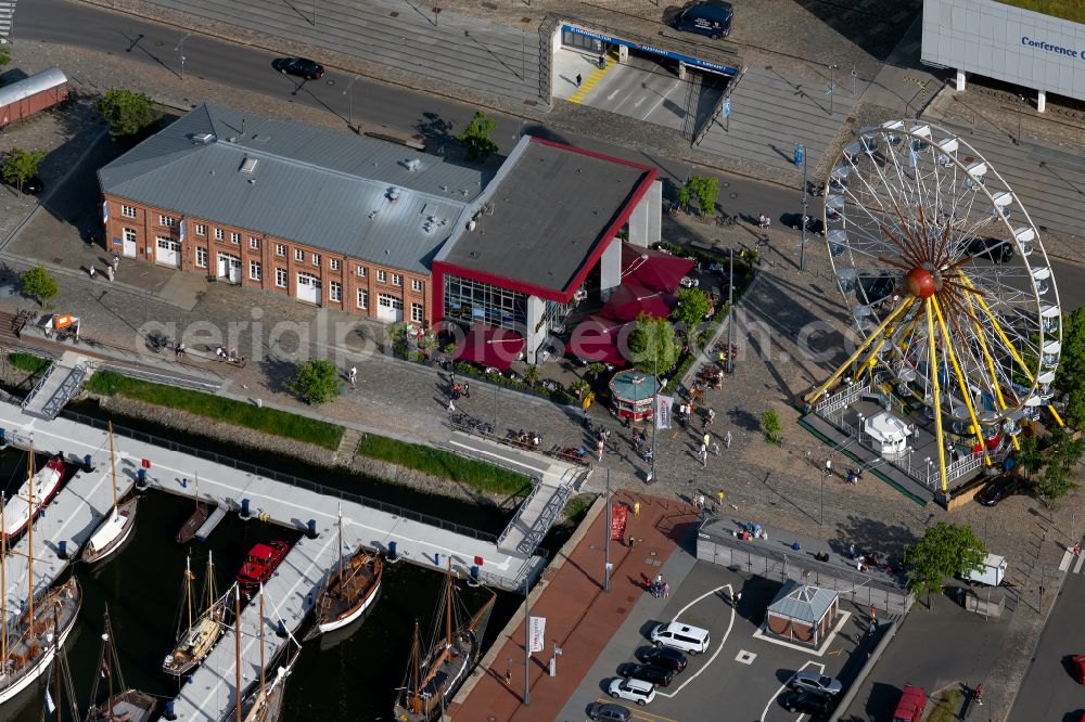 Bremerhaven from above - Port facilities on the shores of the harbor of on shore of Weser in Bremerhaven in the state Bremen, Germany