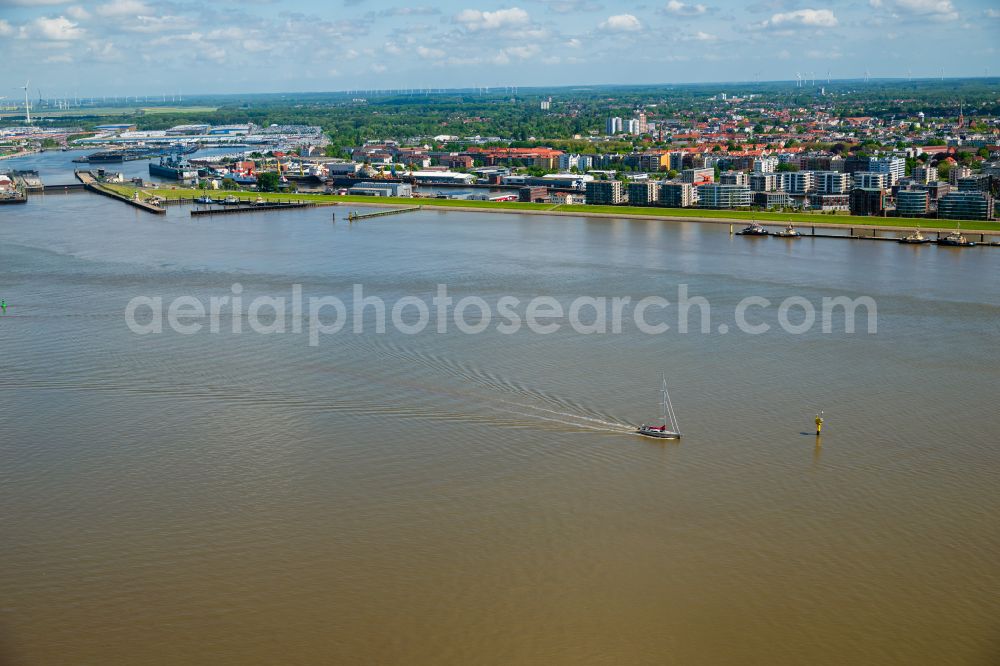 Bremerhaven from above - Port facilities on the shores of the harbor of in Bremerhaven in the state Bremen, Germany