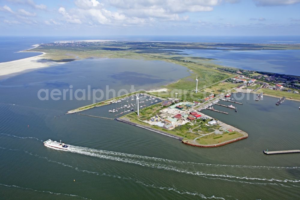 Borkum from the bird's eye view: Port area of the East Frisian island of Borkum in Lower Saxony