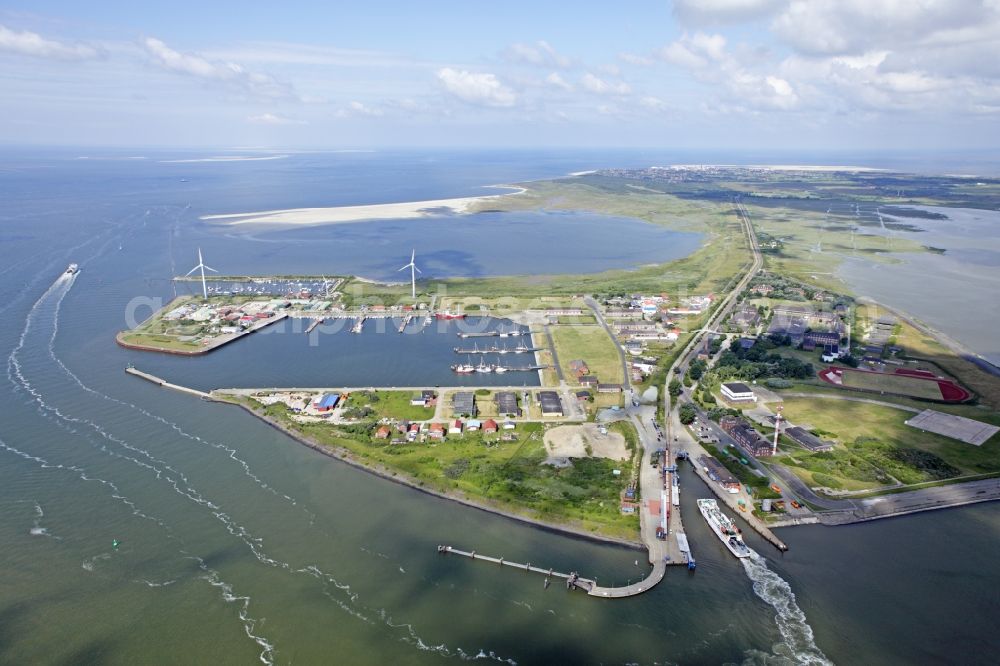 Borkum from above - Port area of the East Frisian island of Borkum in Lower Saxony