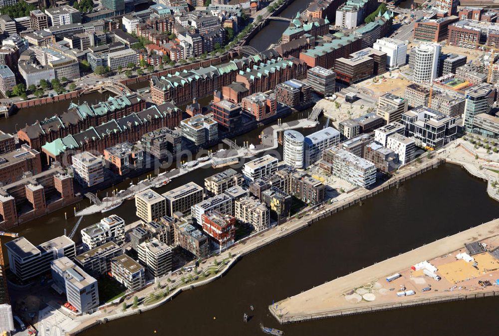 Aerial photograph Hamburg - HafenCity is an urban development project and a self-contained district of Hamburg at the same time. The Speicherstadt, a warehouse complex, is part of the development project