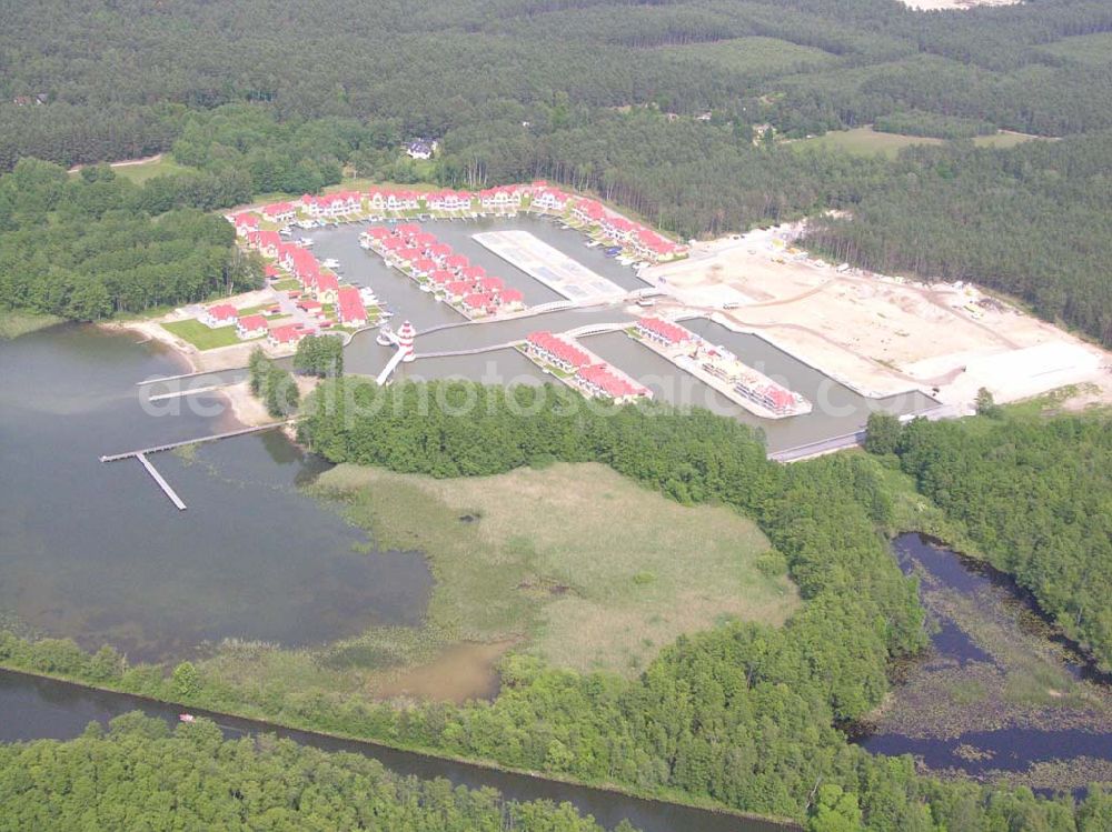 Aerial image Rheinsberg - Rheinsberg / Brandenburg Blick auf das fast fertige Hafendorf Rheinsberg - Projektgesellschaft Hafendorf Rheinsberg GmbH,Lenaustr. 27,D-12305 Berlin,Telefon: +49 33931/34 161,Telefax: +49 33931/34 163,Email: info@hafendorf-rheinsberg.de,Achim Walder: