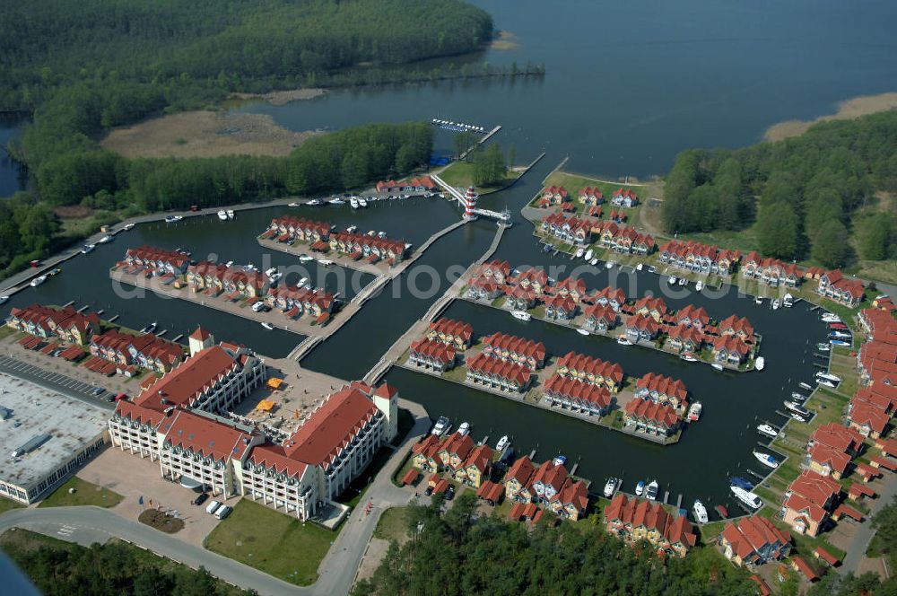 Aerial photograph RHEINSBERG - Blick auf das fertige Hafendorf Rheinsberg - Projektgesellschaft Hafendorf Rheinsberg GmbH,Lenaustr. 27,D-12305 Berlin,Telefon: +49 33931/34 161,Telefax: +49 33931/34 163,Email: info@hafendorf-rheinsberg.de,Achim Walder: