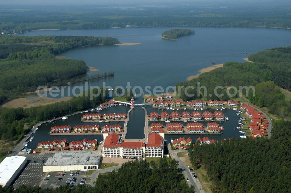 RHEINSBERG from the bird's eye view: Blick auf das fertige Hafendorf Rheinsberg - Projektgesellschaft Hafendorf Rheinsberg GmbH,Lenaustr. 27,D-12305 Berlin,Telefon: +49 33931/34 161,Telefax: +49 33931/34 163,Email: info@hafendorf-rheinsberg.de,Achim Walder: