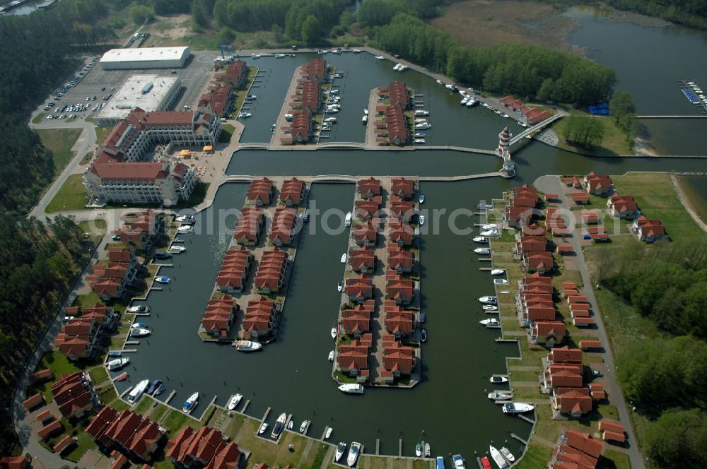 Aerial photograph RHEINSBERG - Blick auf das fertige Hafendorf Rheinsberg - Projektgesellschaft Hafendorf Rheinsberg GmbH,Lenaustr. 27,D-12305 Berlin,Telefon: +49 33931/34 161,Telefax: +49 33931/34 163,Email: info@hafendorf-rheinsberg.de,Achim Walder: