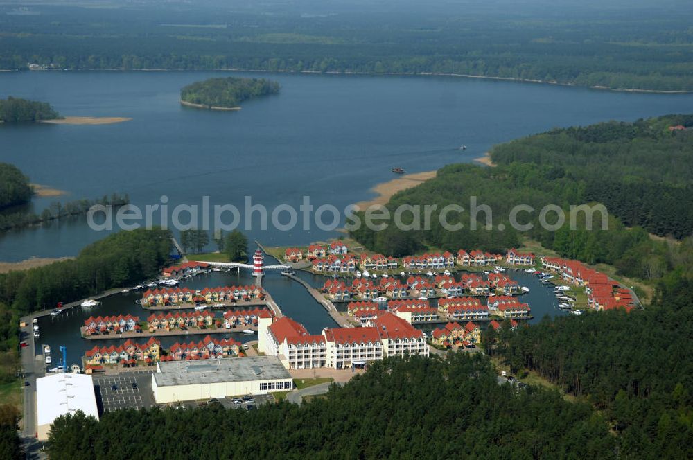 RHEINSBERG from the bird's eye view: Blick auf das fertige Hafendorf Rheinsberg - Projektgesellschaft Hafendorf Rheinsberg GmbH,Lenaustr. 27,D-12305 Berlin,Telefon: +49 33931/34 161,Telefax: +49 33931/34 163,Email: info@hafendorf-rheinsberg.de,Achim Walder: