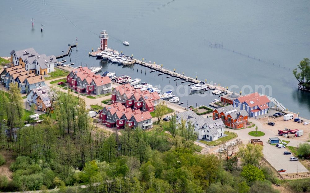 Aerial image Plau am See - Pleasure boat marina with docks and moorings on the shore area of Plauer See in Plau am See in the state Mecklenburg - Western Pomerania