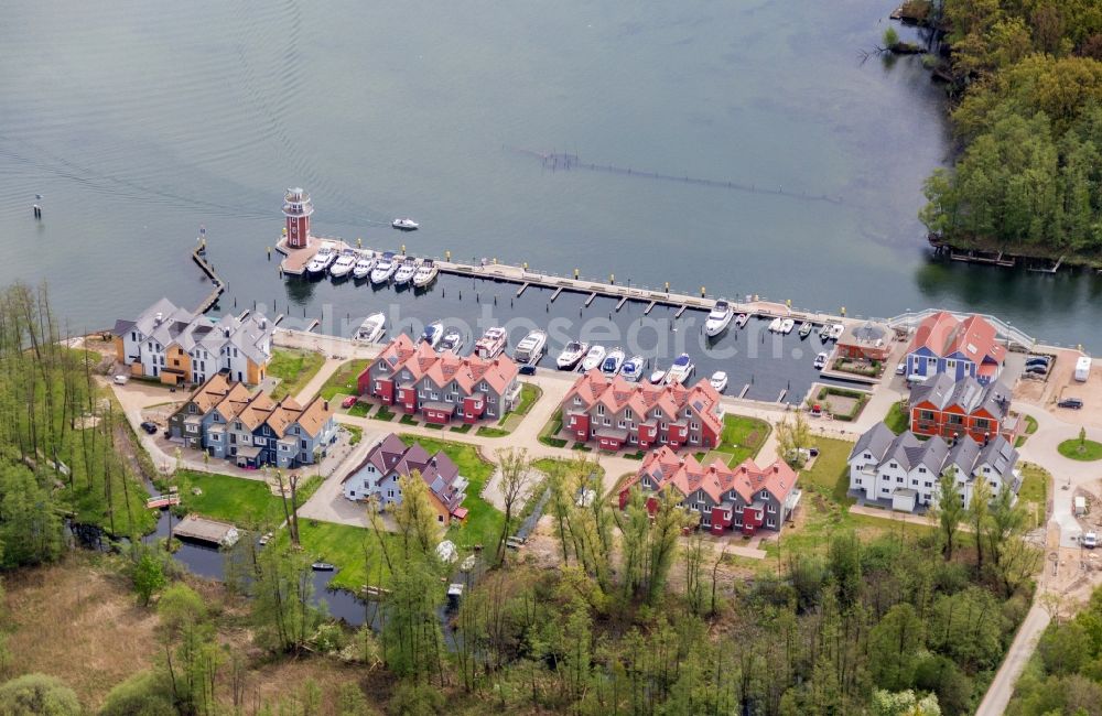 Plau am See from above - Pleasure boat marina with docks and moorings on the shore area of Plauer See in Plau am See in the state Mecklenburg - Western Pomerania