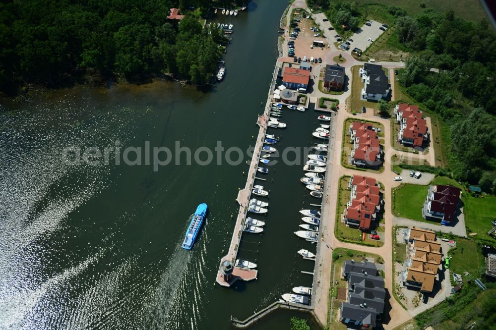 Aerial image Plau am See - Pleasure boat marina with docks and moorings on the shore area of Plauer See in Plau am See in the state Mecklenburg - Western Pomerania