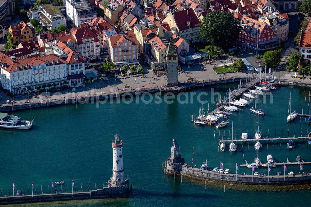 Aerial image Lindau (Bodensee) - Port entrance on the shore of Lake Constance in Lindau am Bodensee in the state Bavaria, Germany