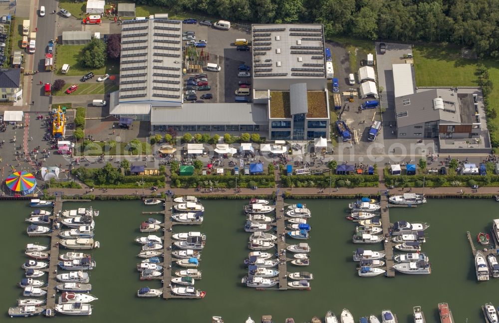 Aerial image Bergkamen - View of the yacht harbor at Marina Rünthe at the Datteln-Hamm canal in Bergkamen in North Rhine-Westphalia. It was built in 1939 as the port of the coal mine Werne. Then in 1995, was the conversion as a yacht harbor