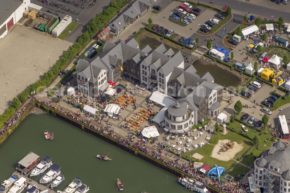 Bergkamen from above - View of the yacht harbor at Marina Rünthe at the Datteln-Hamm canal in Bergkamen in North Rhine-Westphalia. It was built in 1939 as the port of the coal mine Werne. Then in 1995, was the conversion as a yacht harbor