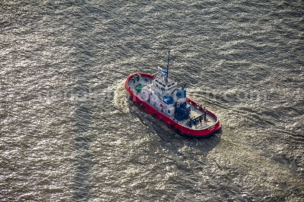 Aerial image Hamburg - Tug Boat in the Port of Hamburg in Hamburg