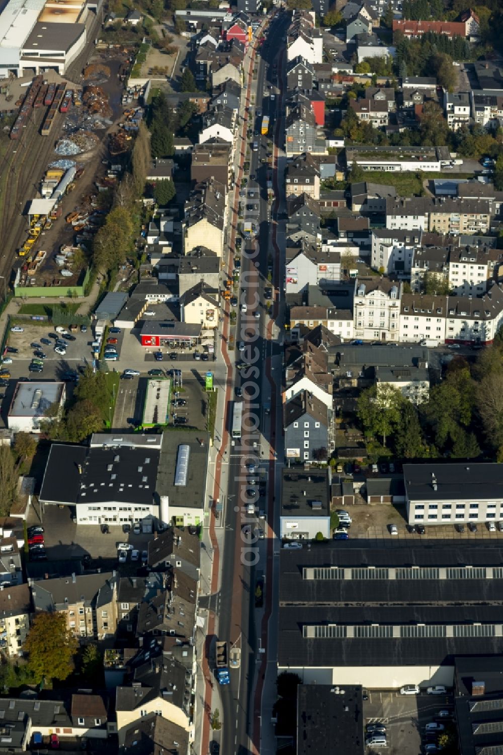 Aerial photograph Gevelsberg - Houses along the street Hagener Strasse in Gevelsberg Hagen in North Rhine-Westphalia