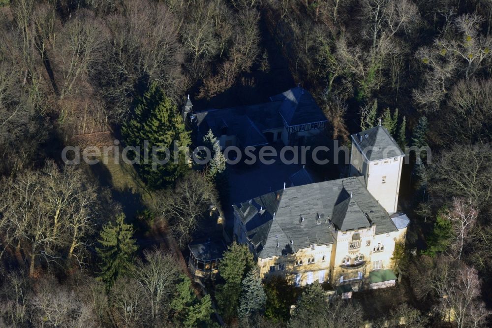 Aerial photograph Kleinmachnow - View Hakeburg Kleinmachnow in Brandenburg. The Hakeburg is a large castle-like villa. The castle built in the mid 14th century on the ruins of a fortress Ascanians as custom house and has a checkered history. Today the area is used as a conference and events center