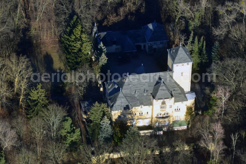 Kleinmachnow from the bird's eye view: View Hakeburg Kleinmachnow in Brandenburg. The Hakeburg is a large castle-like villa. The castle built in the mid 14th century on the ruins of a fortress Ascanians as custom house and has a checkered history. Today the area is used as a conference and events center