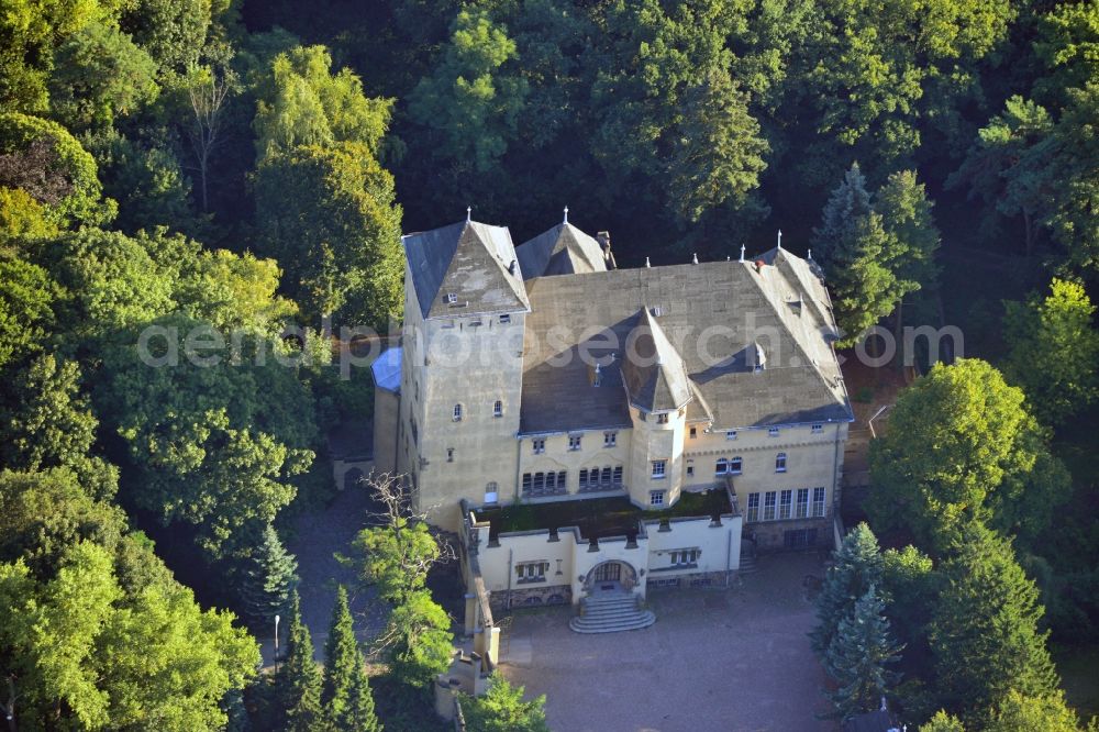 Aerial image Kleinmachnow - View Hakeburg Kleinmachnow in Brandenburg. The Hakeburg is a large castle-like villa. The castle built in the mid 14th century on the ruins of a fortress Ascanians as custom house and has a checkered history. Today the area is used as a conference and events center