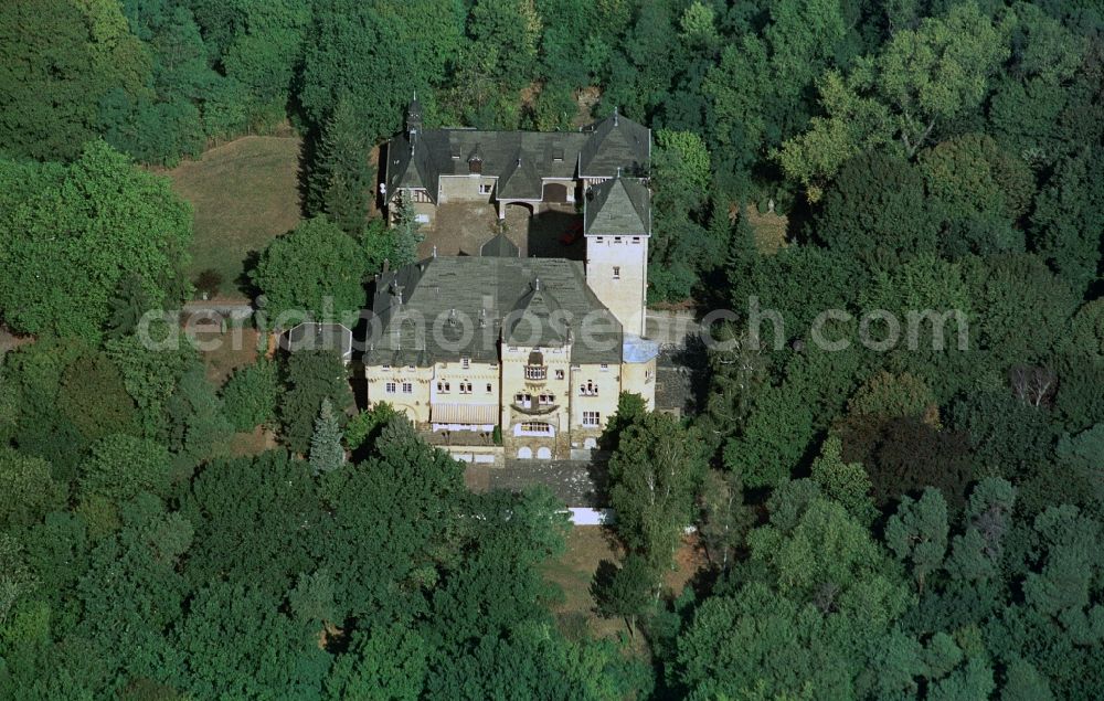 Aerial image Kleinmachnow - View Hakeburg Kleinmachnow in Brandenburg. The Hakeburg is a large castle-like villa. The castle built in the mid 14th century on the ruins of a fortress Ascanians as custom house and has a checkered history. Today the area is used as a conference and events center