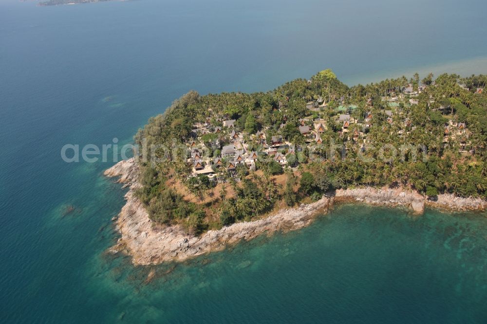 Aerial photograph Choeng Thale - Peninsula at Choeng Thale on the island of Phuket in Thailand. On it is located the Amanpuri Resort, a luxury hotel under palm trees