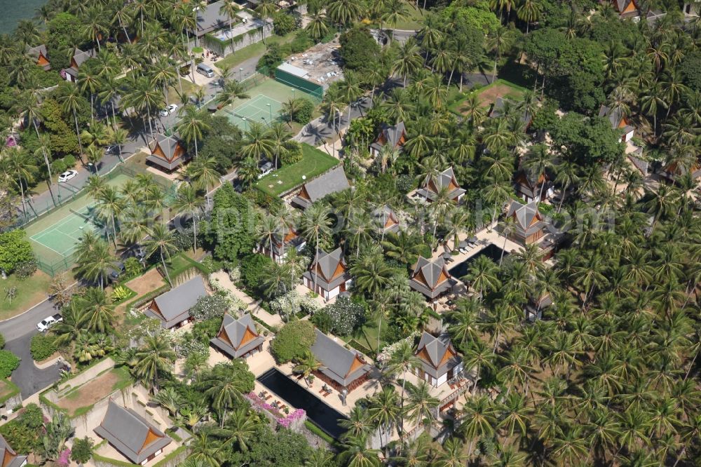 Aerial photograph Choeng Thale - Peninsula at Choeng Thale on the island of Phuket in Thailand. On it is located the Amanpuri Resort, a luxury hotel under palm trees