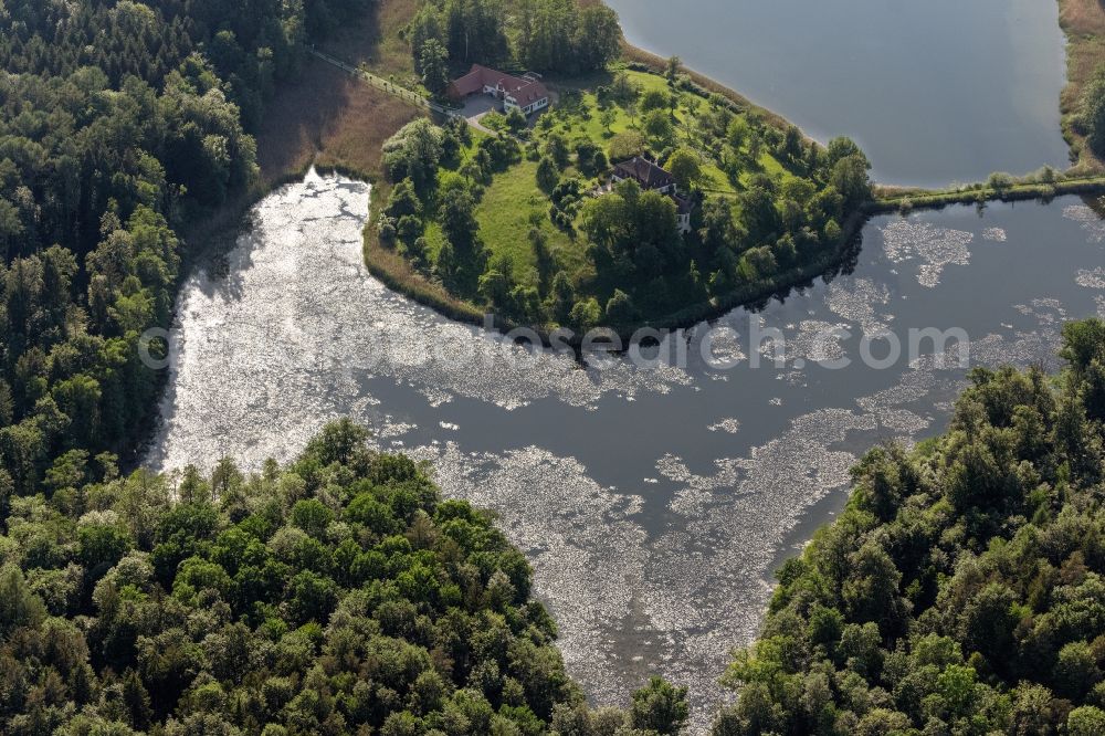 Aerial image Salem - Peninsula with land access and shore area on the with Gut Killenweiher in Salem in the state Baden-Wuerttemberg, Germany