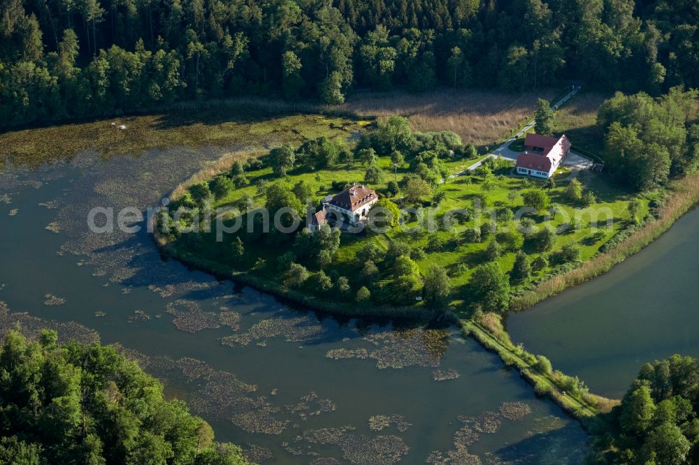 Salem from above - Peninsula with land access and shore area on the with Gut Killenweiher in Salem in the state Baden-Wuerttemberg, Germany