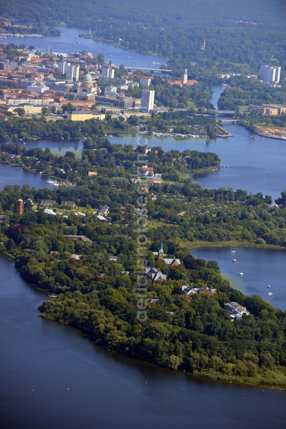 Aerial image Potsdam - View of peninsula Hermannswerder in Potsdam in Brandenburg