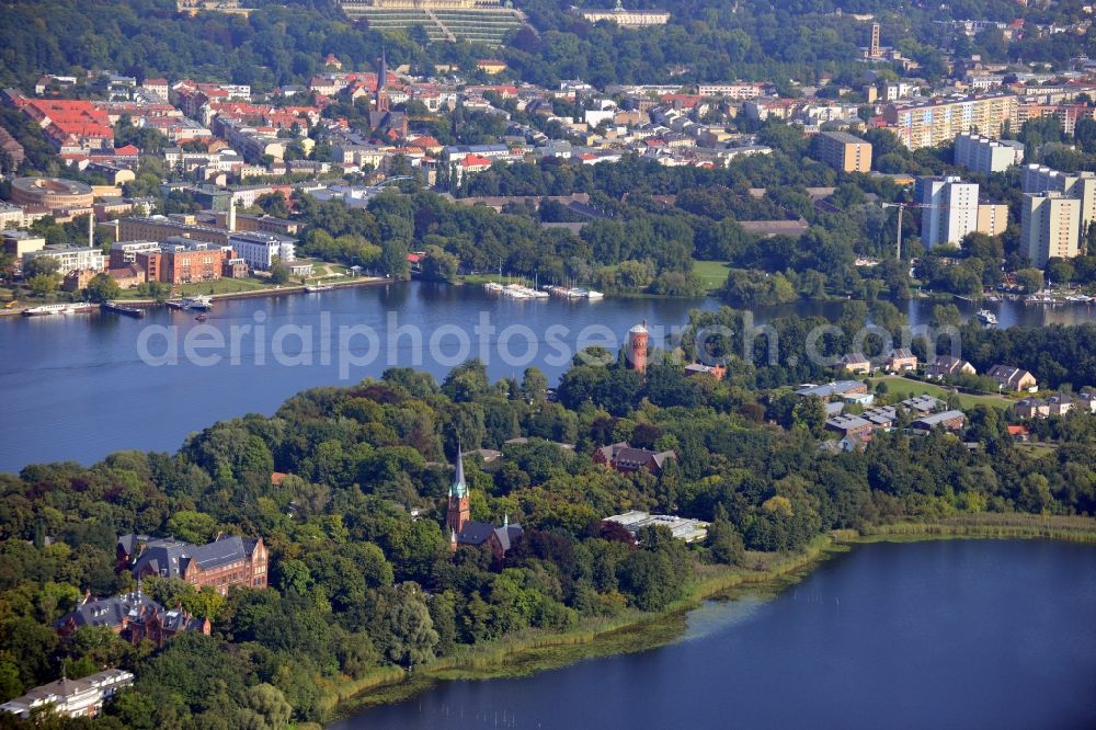 Potsdam from above - View of peninsula Hermannswerder in Potsdam in Brandenburg