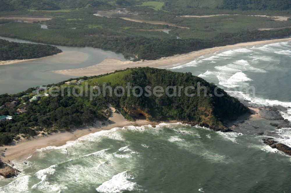 MQALENI from above - Peninsula with the provincial town Mqaleni at the coast of South Africa