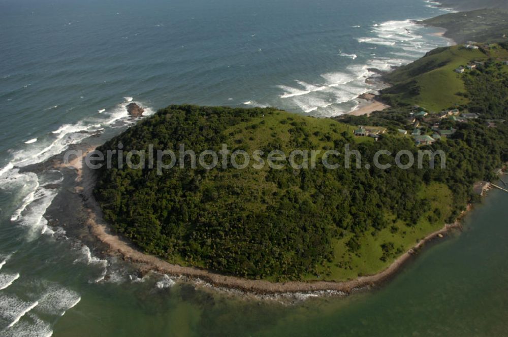 Aerial image MQALENI - Peninsula with the provincial town Mqaleni at the coast of South Africa