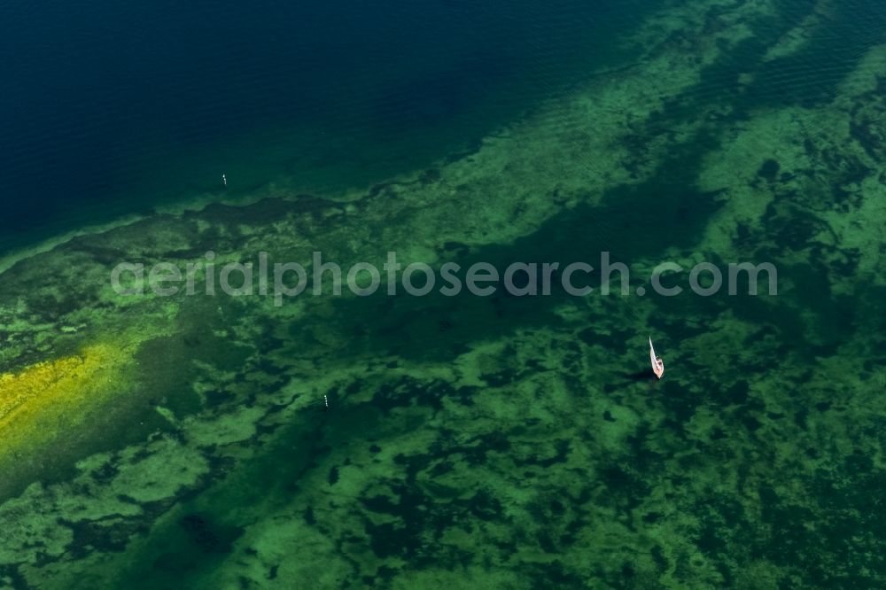 Radolfzell am Bodensee from the bird's eye view: Peninsula with land access and shore area on the Mettnau bei Radolfzell am Bodensee in the state Baden-Wuerttemberg, Germany