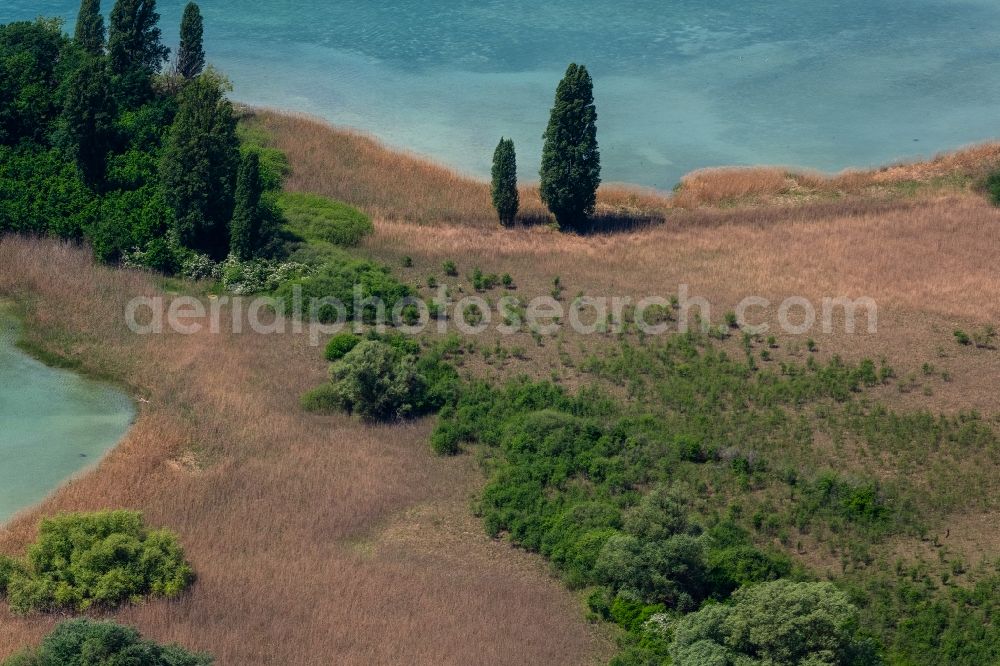 Aerial image Radolfzell am Bodensee - Peninsula with land access and shore area in the district Mettnau in Radolfzell am Bodensee in the state Baden-Wuerttemberg, Germany