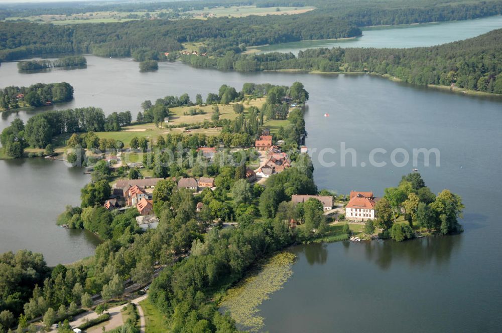 Feldberg from the bird's eye view: Blick auf die Halbinsel Amtswerder im Haussee in Feldberg in Feldberg - Mecklenburg-Vorpommern MV. View of the peninsula Amtswerder in the lake Haussee in Feldberg - Mecklenburg-Western Pomerania.