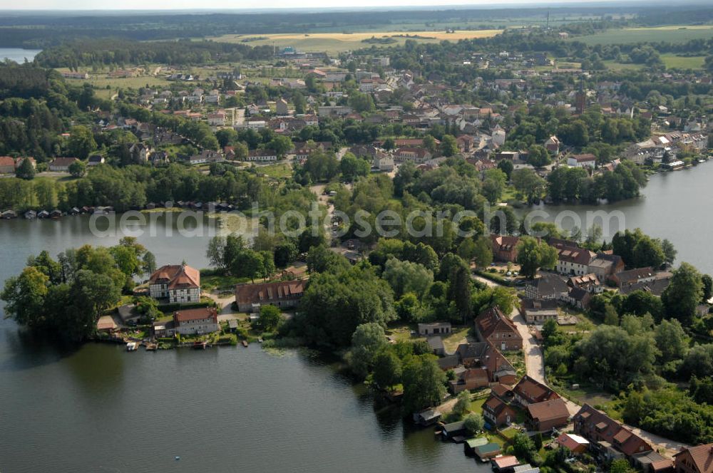 Feldberg from the bird's eye view: Blick auf die Halbinsel Amtswerder im Haussee in Feldberg in Feldberg - Mecklenburg-Vorpommern MV. View of the peninsula Amtswerder in the lake Haussee in Feldberg - Mecklenburg-Western Pomerania.