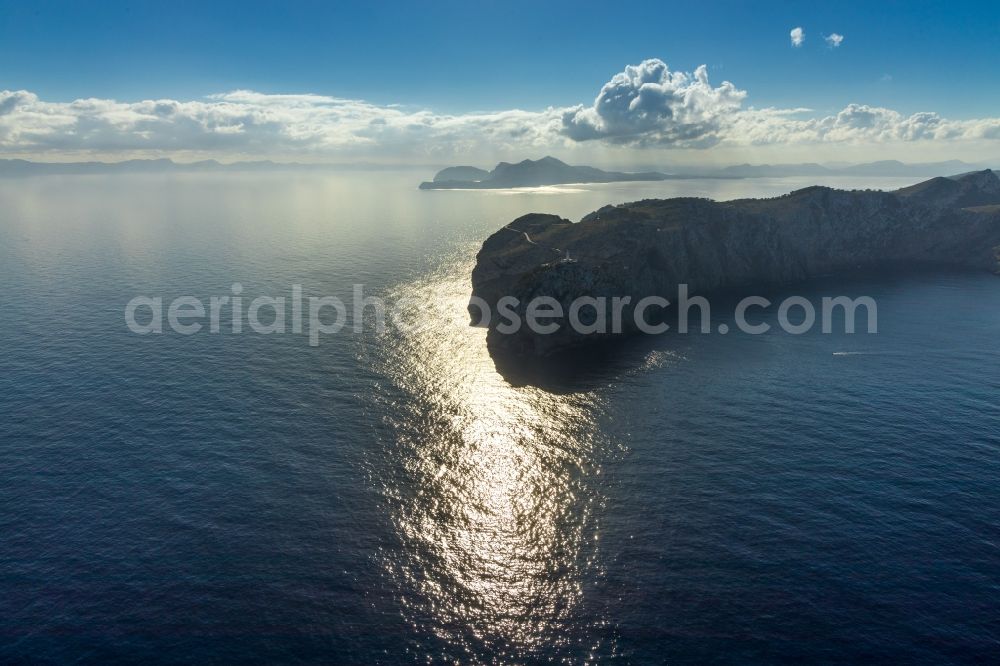 Pollenca from the bird's eye view: Peninsula Formentor with Cape in Pollenca in Balearische Insel Mallorca, Spain