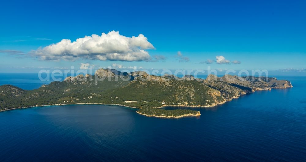 Aerial photograph Pollenca - Peninsula Formentor with land access and shore area in Pollenca in Balearische Insel Mallorca, Spain