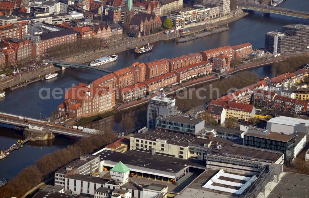 Aerial image Bremen OT Alte Neustadt - View of the peninsula Teerhof in Bremen in the homonymous state